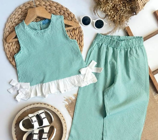 Checkered Pants & Top Set - Green - 2-7Y