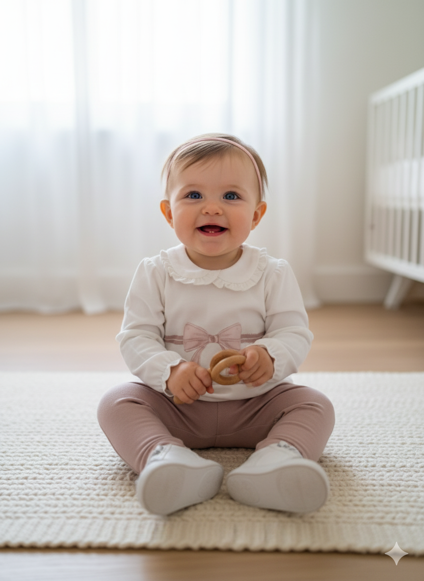 Sweatshirt & Pants Ribbon Set - Pink-Powder - 100% Organic Cotton - 3-24M