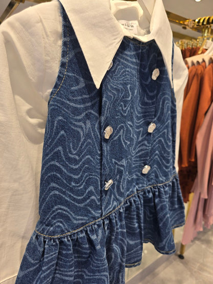 Little Parisian Chic Shirt & Denim Dress - 2-8Y