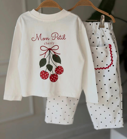 Cherry Sweater & Polka Dots Pants Set - 2-8Y
