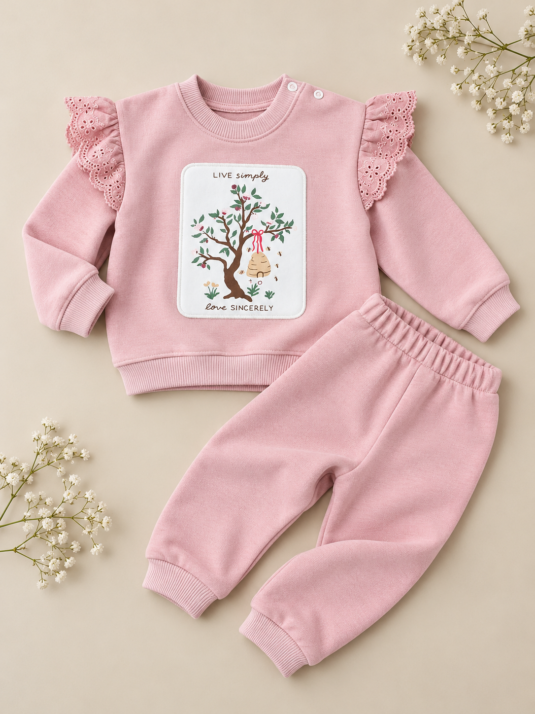 Live Simply Pink Fleeced Set - 6M-2Y