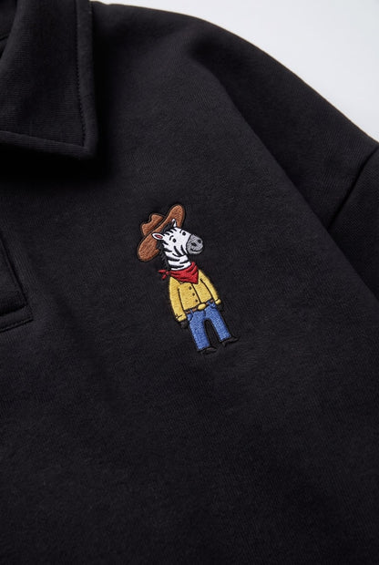 Polo Cut Cotton Sweater - Black - 2-8Y
