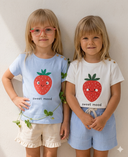 STRAWBERRY Tshirt - White/Blue - 6M-4Y