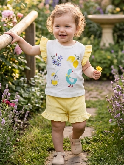 Lemon Waffle Shorts & Top Set - 6-24M