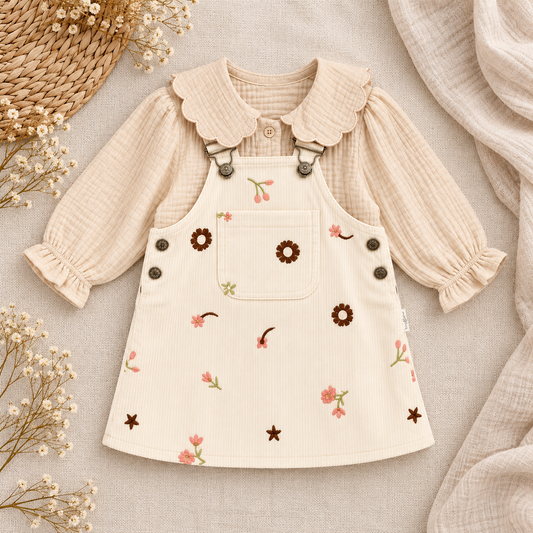 Floral Denim Dress with Muslin Shirt - 6M-2Y