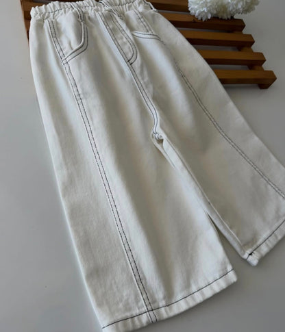 DENIM Wide Leg Balloon Stitched Pants - 2-7Y