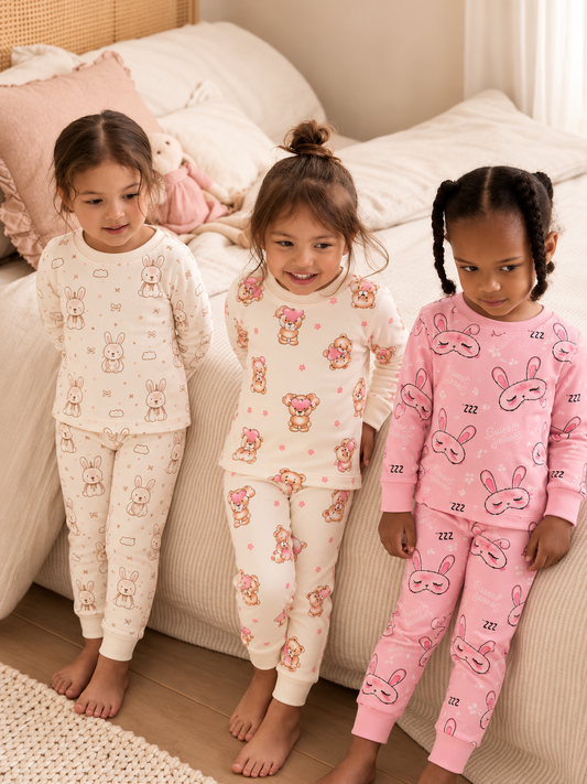 Girl Cotton Pyjamas - 3 Prints - 3-8Y