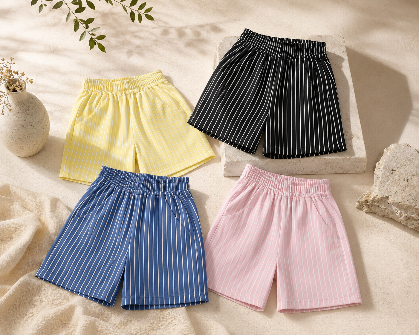 Striped Balloon Shorts - Yellow/Pink/Blue/Black - 2-7Y