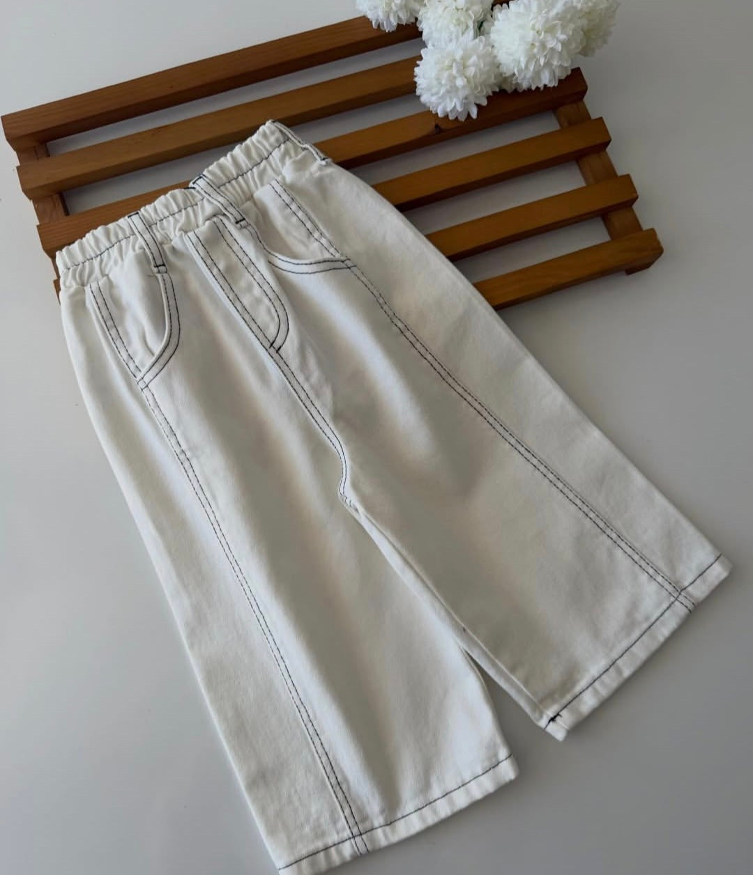 DENIM Wide Leg Balloon Stitched Pants - 2-7Y