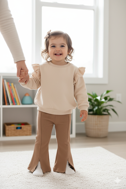Ruffled Sweater in Muted Tones - Beige/Brown/Purple - 9M-4Y