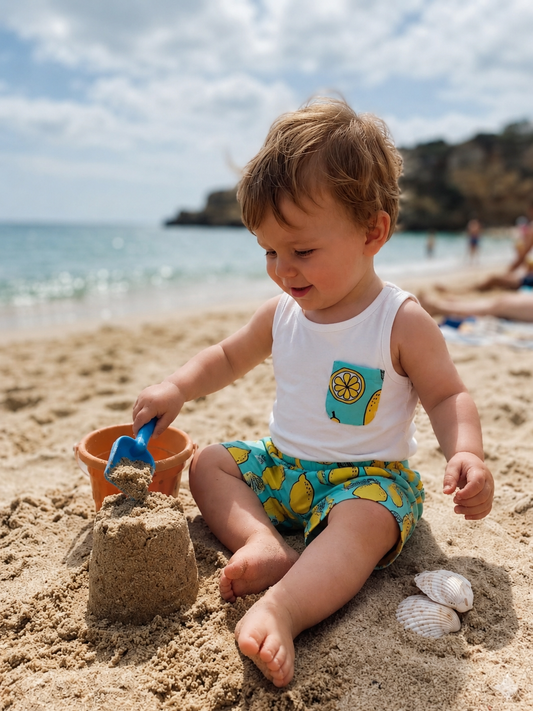 Mediterranean Lemon Cotton Top & Swim Shorts Set - 6M-4Y
