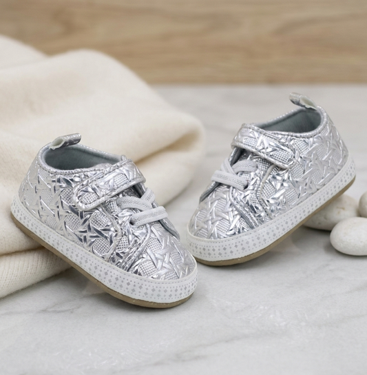 Geometric 3D silver sneakers