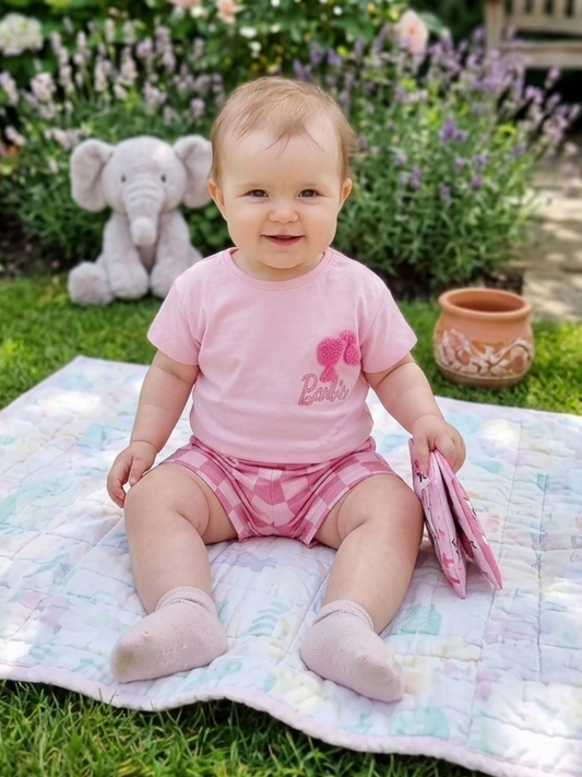 Barbie Checkered Shorts & Tshirt Set - 6-24M