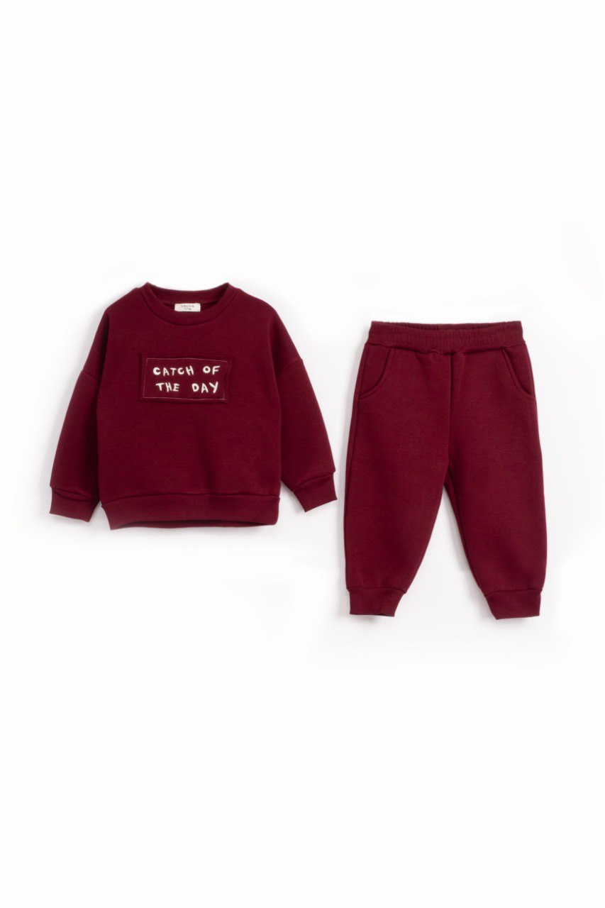 Catch of the Day Fleeced Set - Beige/Burgundy/Olive Green - 1-6Y