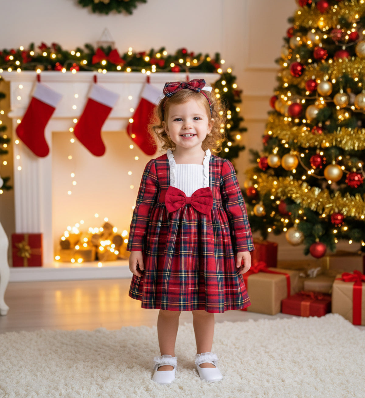 Merry and Bright Dress with Headband - 100% Cotton - 6-36M