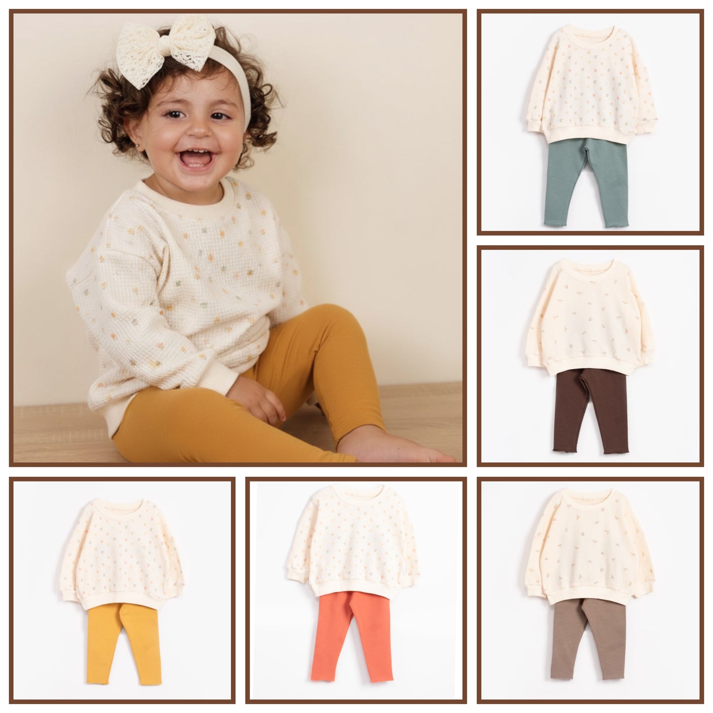 Floral Waffle Sweater & Legging - Green/Brown/Yellow/Orange/Light Brown - 9M-4Y