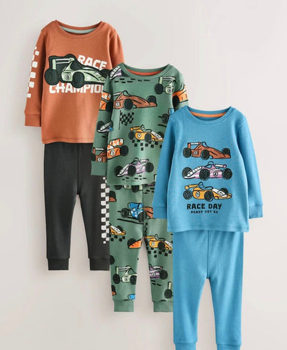 Colorful Cars Pyjamas - Blue/Orange/Green - 1-8Y