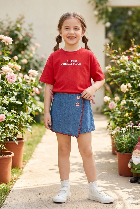 Denim Skort - Cherry - 2-7Y