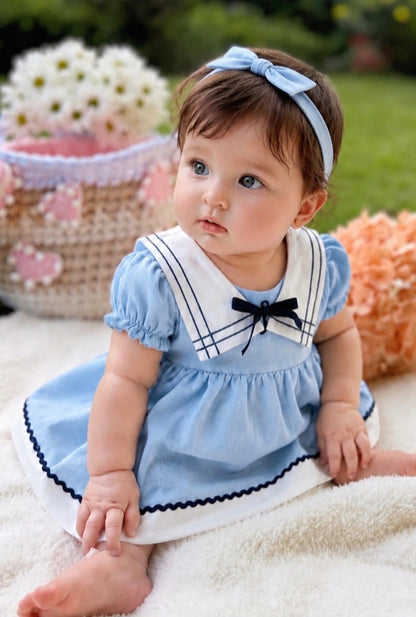 Sailor Dress with Detachable Collar - 3-18M