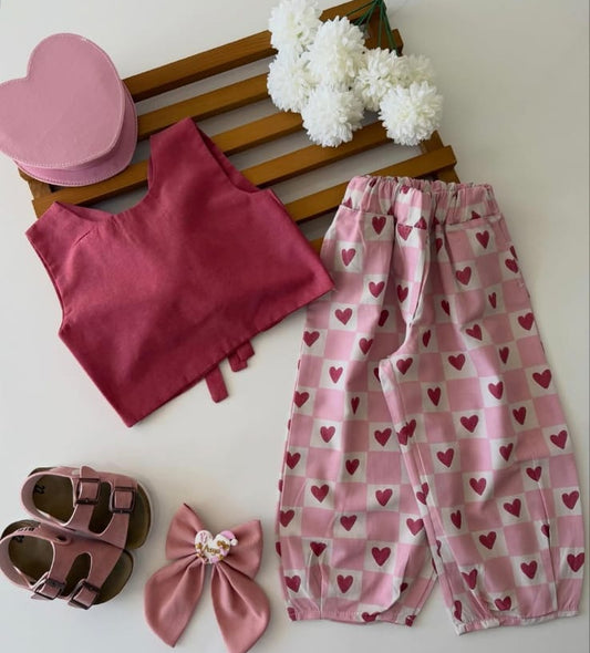Balloon Pants & Top Set - Red Hearts - 2-8Y
