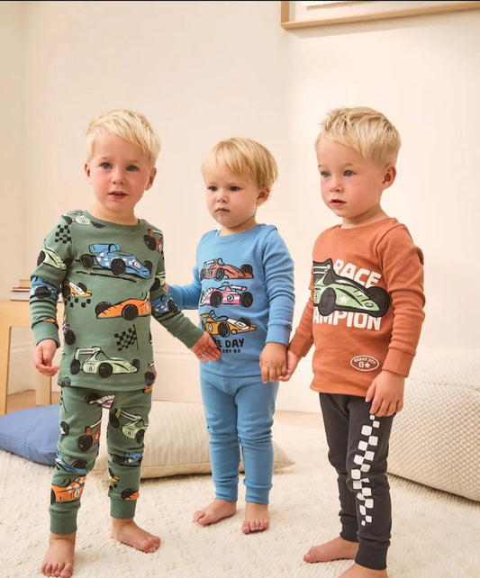 Colorful Cars Pyjamas - Blue/Orange/Green - 1-8Y
