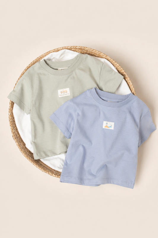 Cotton Tshirt - Sage Green/Baby Blue - 9M-4Y