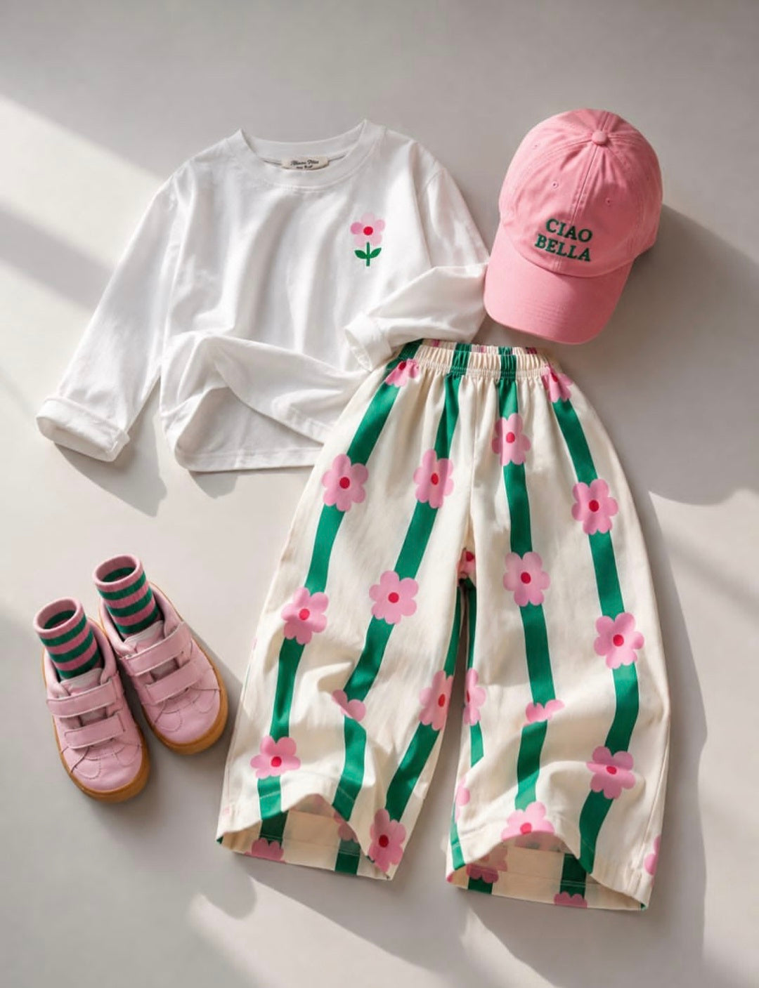 Floral Sweater & Striped Pants Set - 2-8Y