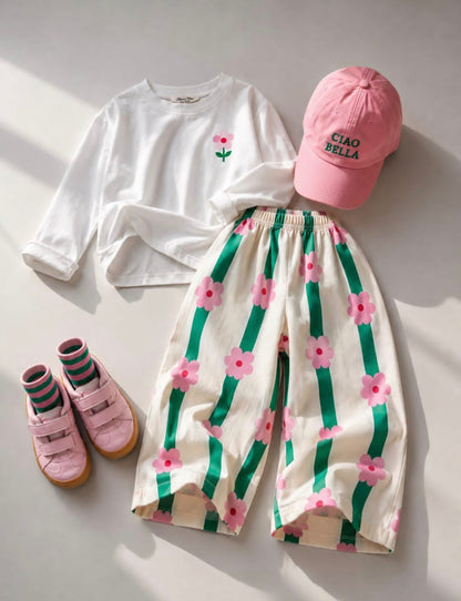 Floral Sweater & Striped Pants Set - 2-8Y