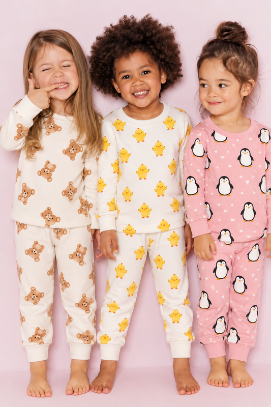 Girl Cotton Pyjamas - Penguins/Chicks/Bears - 1-4Y