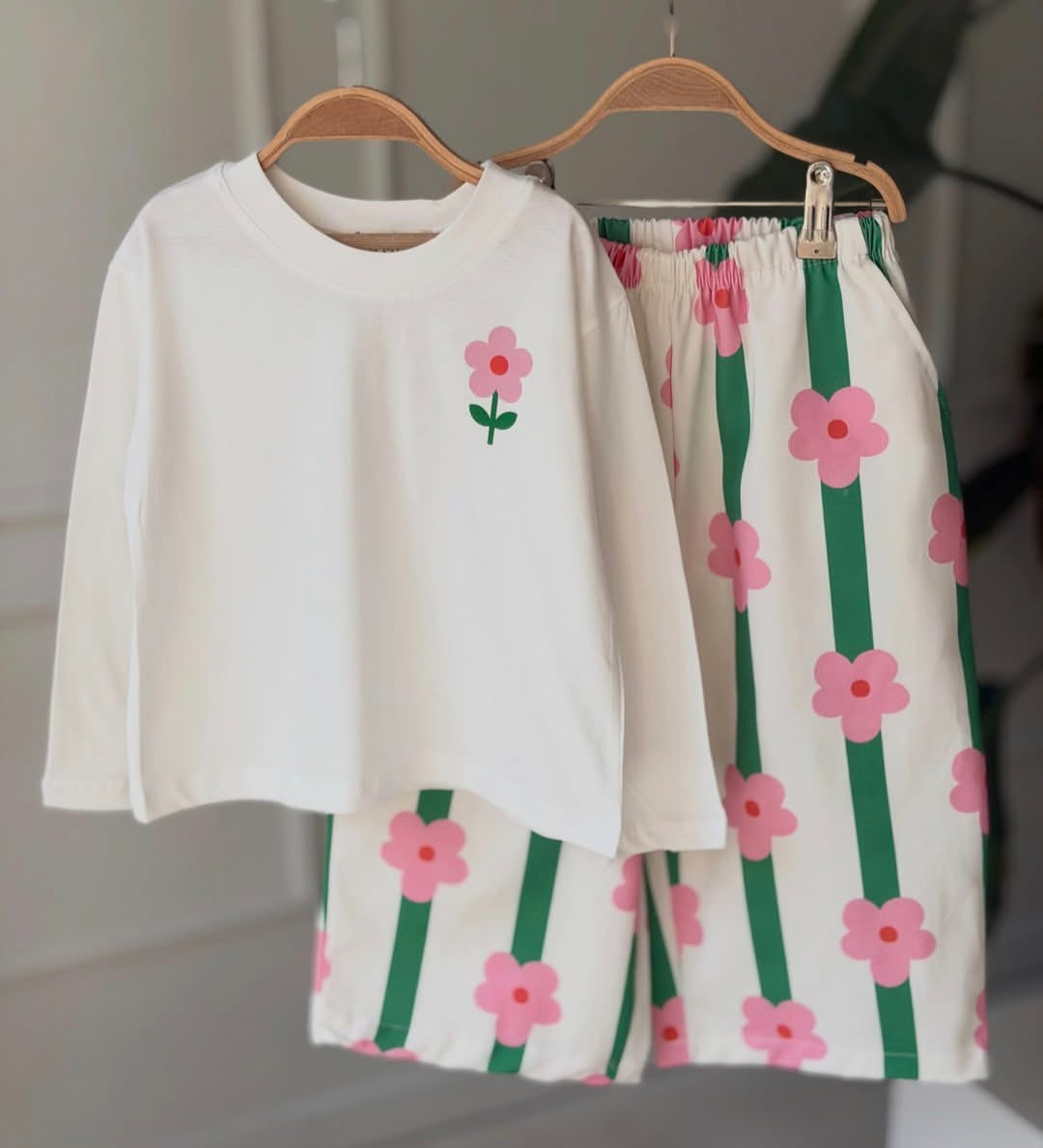 Floral Sweater & Striped Pants Set - 2-8Y