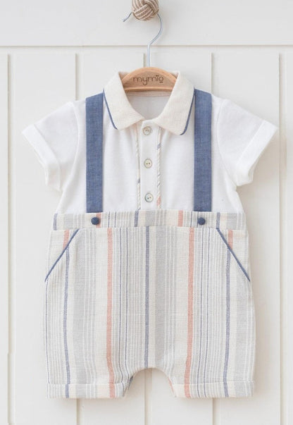 Noah Striped Utility Romper 100% Cotton 3-18M