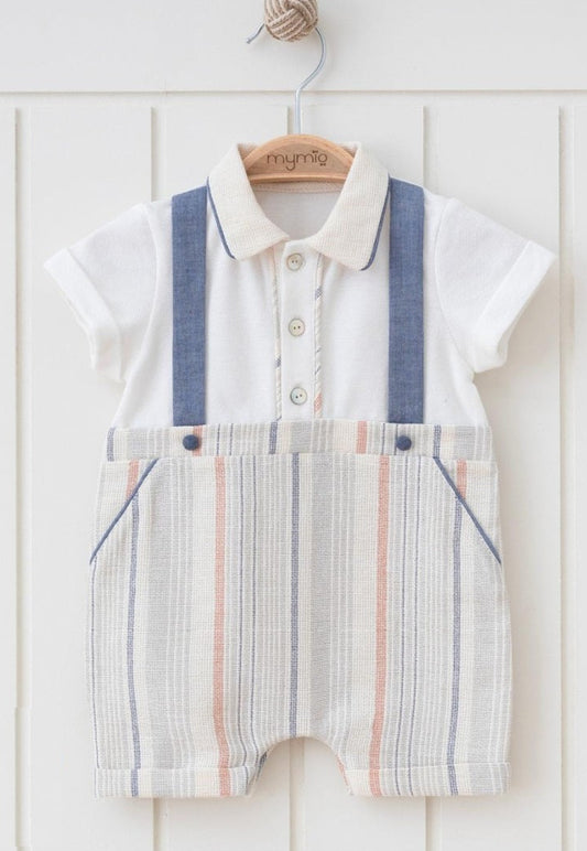 Noah Striped Utility Romper 3-18M
