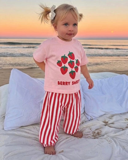 Muslin Pants & Tshirt Set - Berry Sweets - 6M-3Y