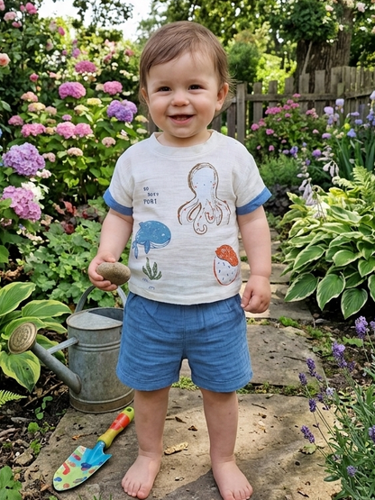 Underwater Muslin Shorts & Tshirt Set - 6-24M