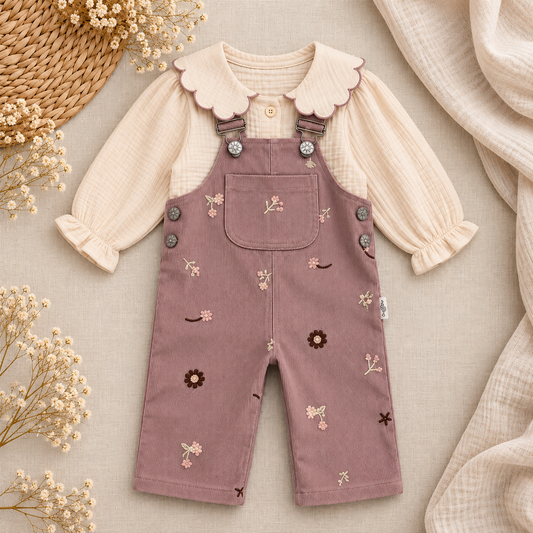 Floral Denim Overall with Muslin Shirt - 3-18M