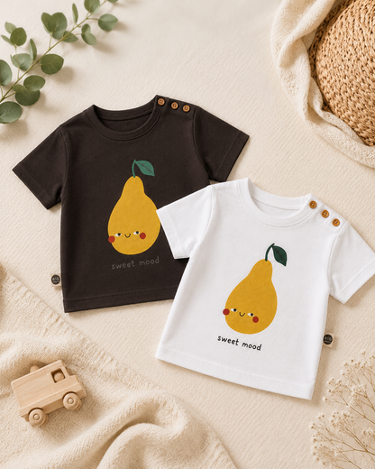 PEAR Tshirt  - White/Black - 6M-4Y