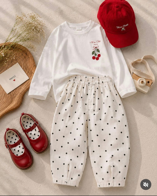 Cherry Sweater & Polka Dots Pants Set - 2-8Y