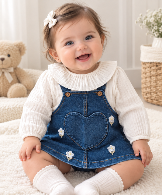 Big Heart Denim Dress & Sweater- 6M-2Y