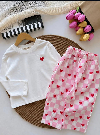 Heartful Sweater & Checkered Pants Set - 2-8Y