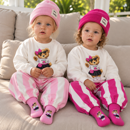Teddy Bear Striped Baby Set (4 pcs) - Pink/Fushia - 6M-3Y