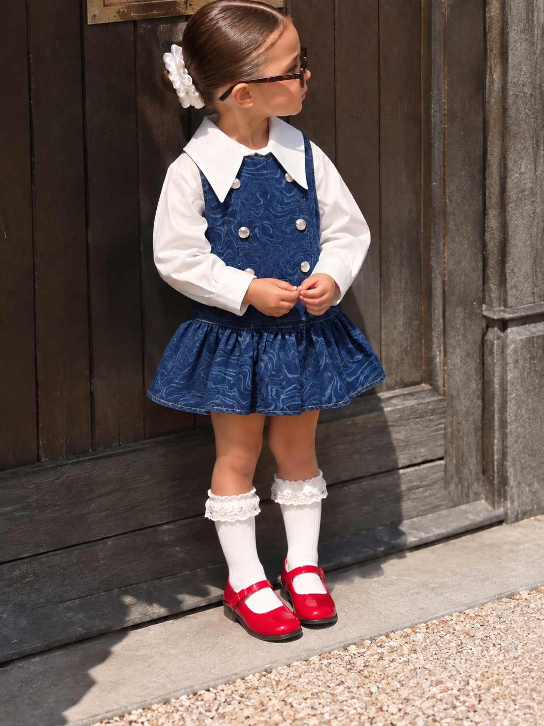 Little Parisian Chic Shirt & Denim Dress - 2-8Y