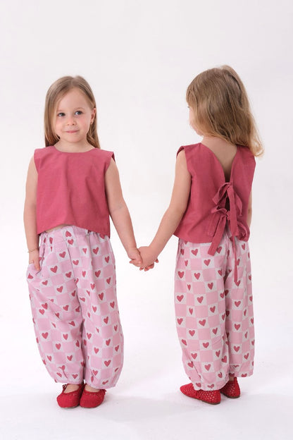 Balloon Pants & Top Set - Red Hearts - 2-8Y