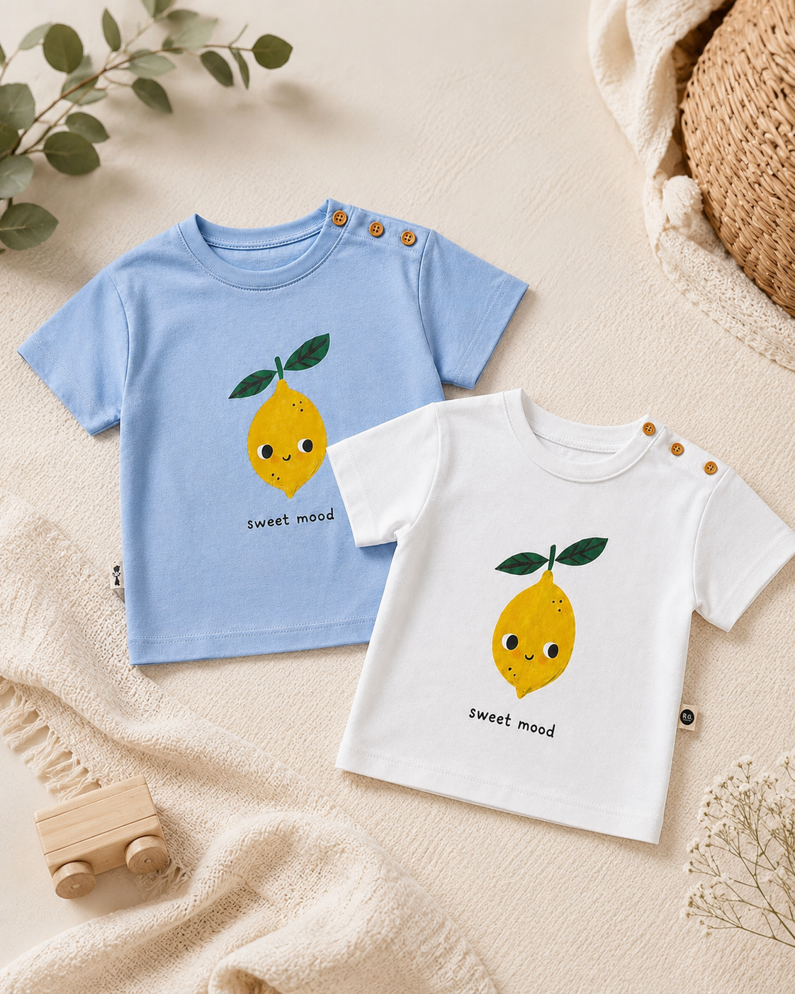 LEMON Tshirt  - White/Blue - 6M-4Y