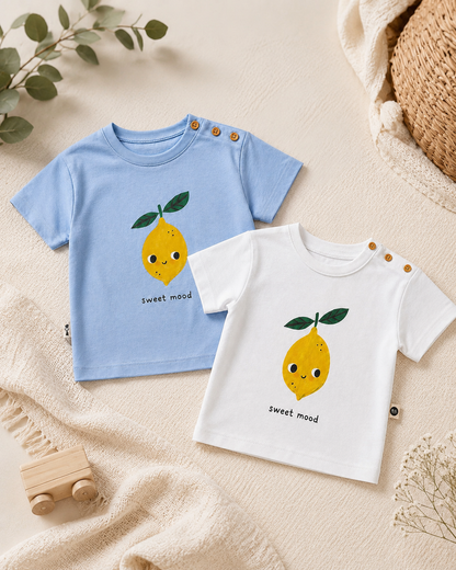 LEMON Tshirt  - White/Blue - 6M-4Y