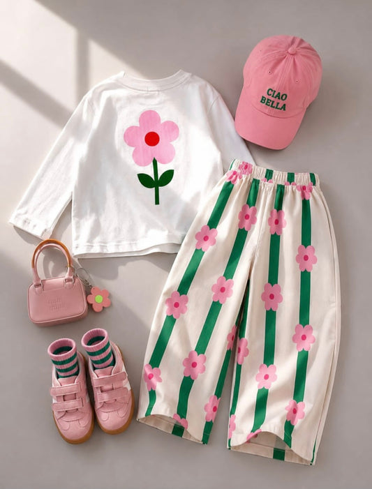 Floral Sweater & Striped Pants Set - 2-8Y