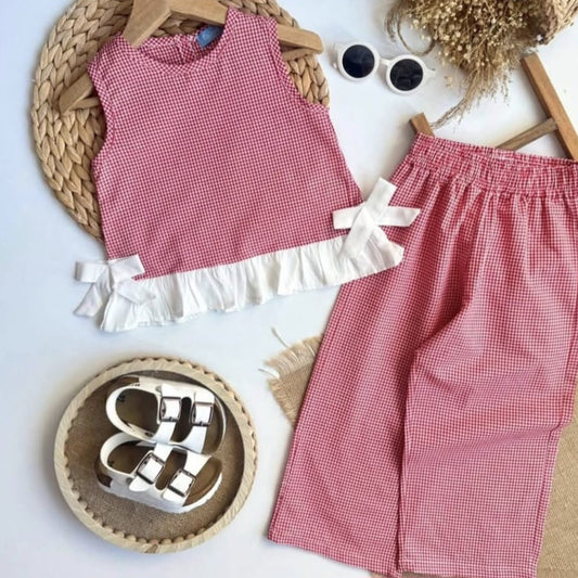 Checkered Pants & Top Set - Red - 2-7Y