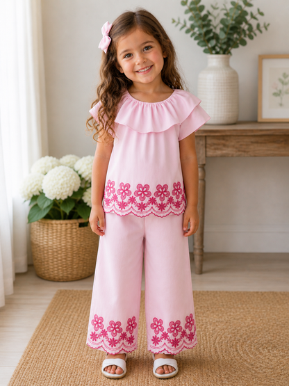 Pink Floral Pants & Tshirt Set - 3-10Y