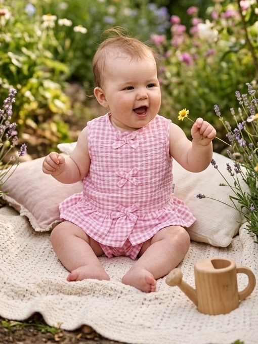 Muslin Checkered Pink Shorts & Top Set - 6-24M