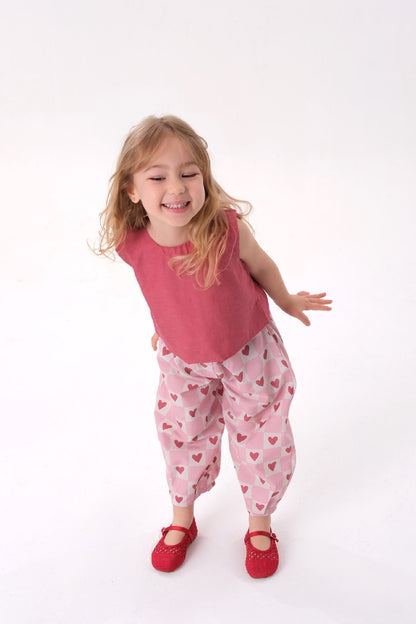 Balloon Pants & Top Set - Red Hearts - 2-8Y
