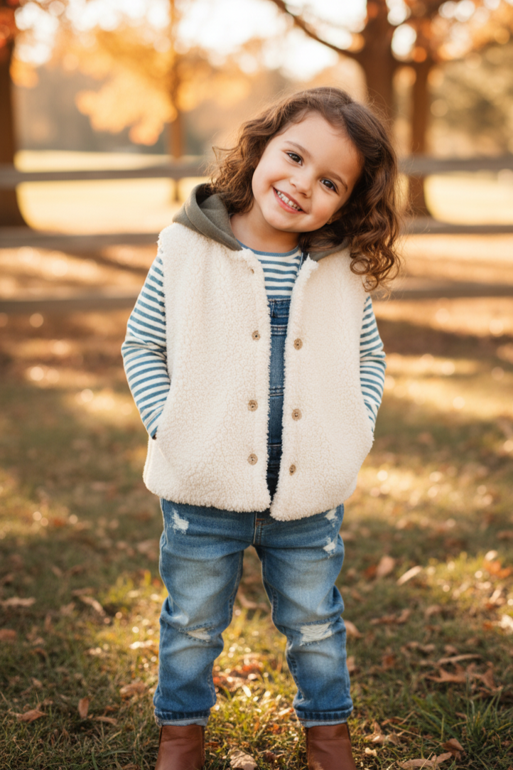 Shepherd Vest - Olive Green/Beige/Brown - 9M-4Y